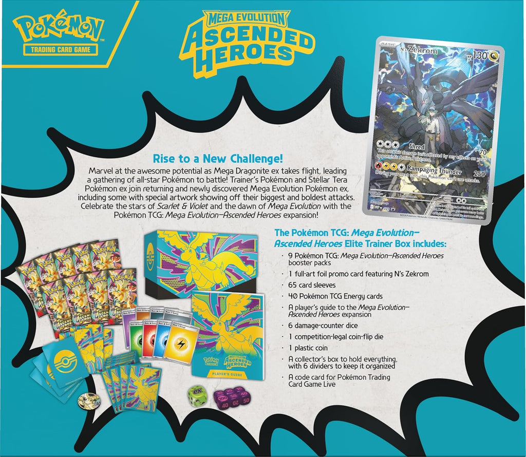 Pokémon TCG: Mega Evolution—Ascended Heroes Elite Trainer Box (1 Full-Art Promo Card, 9 Booster Packs & Premium Accessories)